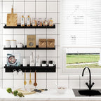 MBYD Black Picture Ledge Shelf with Hooks, 24 Inch Floating Book Shelves Kids Room, Wall Mounted Nursery Bookshelves, Hanging Bookshelf for Bedroom, Living Room, Kitchen, Bathroom Set of 3