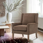 COLAMY Modern Wingback Living Room Chair, Upholstered Fabric Accent Armchair, Single Sofa Chair with Lounge Seat and Wood Legs for Bedroom/Office/Reading Spaces, Brown