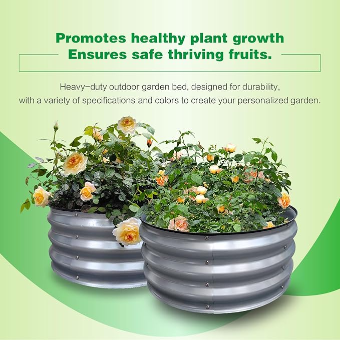 GARDMAX 2 Pack 2x2x1FT Galvanized Round Raised Garden Bed Kit, Metal Planter Boxes Outdoor with Easy Assembly, Large Garden Bed for Vegetables, Fruits, Flower, Herbs Silver