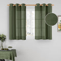 LAMIT Sheer Linen Curtains 40 inch Long for Small Windows, Olive Green Light Filtering Curtains Bronze Grommet Linen Textured Neutral Boho Christmas Drapes for Kitchen/Cafe, 2 Panels, 34 x 40 Inch