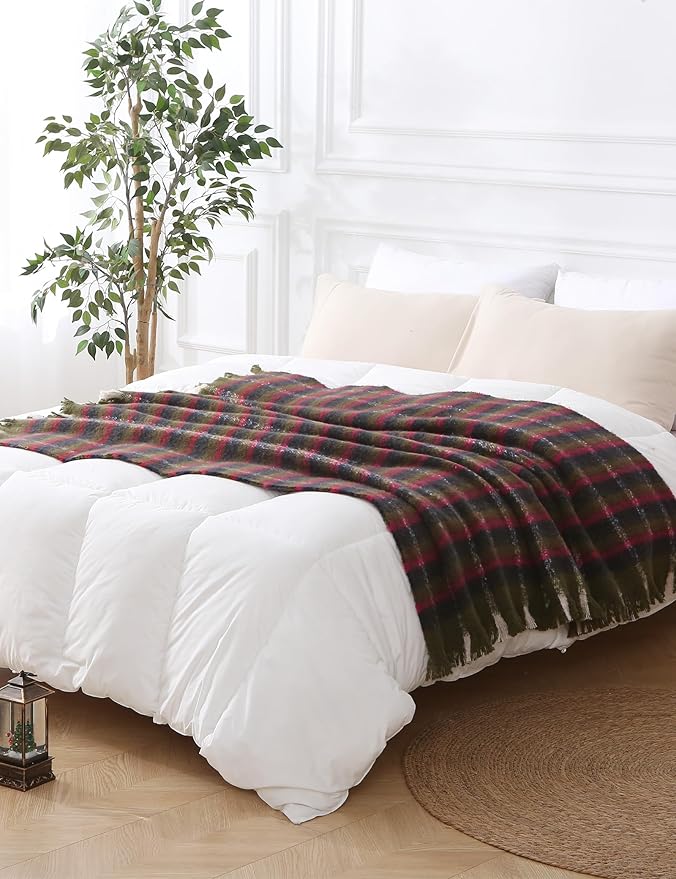 ZonLi Christmas Plaid Throw Blanket, 50" x 60" Christmas Decorative Blankets, Decorative Vintage Throws with Tassel for Couch, Bed, Sofa, Chair, Outdoor, Cozy Warm Lightweight Farmhouse Blankets