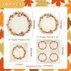 Homlouue 200 Pcs Fall Paper Plates and Napkins, Watercolor Disposable Dinnerware Set, Autumn Leaves Thanksgiving Party Supplies, Serve 50 Guests
