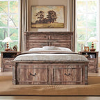 26" Tall Farmhouse Nightstand Set of 2, 2 Drawers End Table w/Charging Station, 23.6" Wide Large Side Table w/Roman Column, Wood Rustic Sofa Table w/Open Shelf, Bedside Table for Bedroom, Light Brown