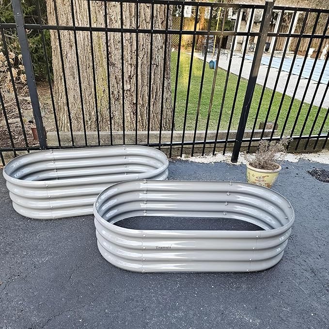 2 Pack 4x2x1FT Galvanized Raised Garden Bed Kit Oval Metal Ground Planter Box Outdoor Bottomless Planter Raised Beds for Vegetables Flowers Herbs Fruits, Green