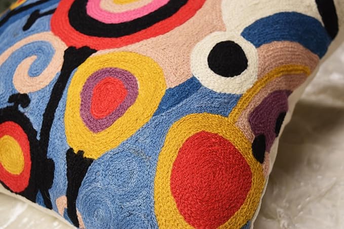 Kashmir Designs Yellow Tree of Life Decorative Pillow Cover Modern Couch Pillowcase Floral Chair Cushion Farmhouse Pillowsham Hand Embroidered Wool 18x18