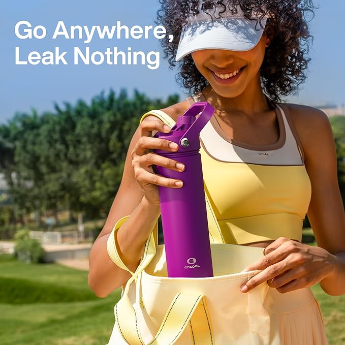 Insulated Water Bottle with Straw Stainless Steel Water Bottle, Leak-Proof, BPA-Free, Double Wall Vacuum Keeps Cold for 24 Hours for Sports, Travel, School (32 oz, Bright Magenta)