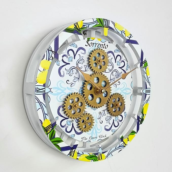 The Gears Clock Wall Clock Italy Collection with Moving Gears (Sorrento, 10 inch Round)