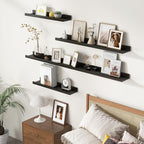 Picture Ledge Shelf for Wall, 36 inch Solid Pine Wood Nursery Book Shelves 2 Packs, Floating Ledge Shelves for Kids' Room Bedroom Bathroom Living Room Photo Frames Office Nursey Wall Decor, Black