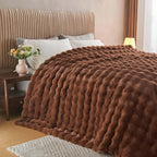 Lotus Karen Faux Fur Throw Blanket Dark Coffee - Big Bubble Rabbit Fluff Blanket for Couch Bed Sofa,Softest Fluffy Fuzzy Cozy Blanket,Thick Furry Plush Shaggy Warm Blankets for Women,90x90 Inches