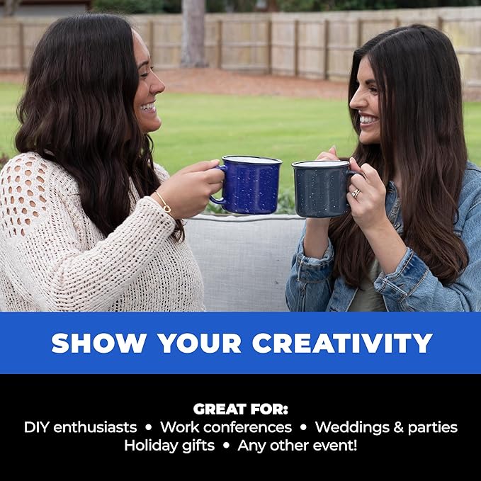 Set of 8 Ceramic Campfire Mugs – 15 Oz, Black – Coffee & Tea Cups for Home, Work, Travel, Camping – Customizable, Great for DIY, Events, Companies