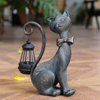 Whimsical Outdoor Cat Statues with Solar Garden Lantern:Cat Garden Statues for Outside Fall Decor Clearance,Outdoor Figurine for Yard Art Lawn Ornaments Patio Balcony Home House - Birthday Gifts