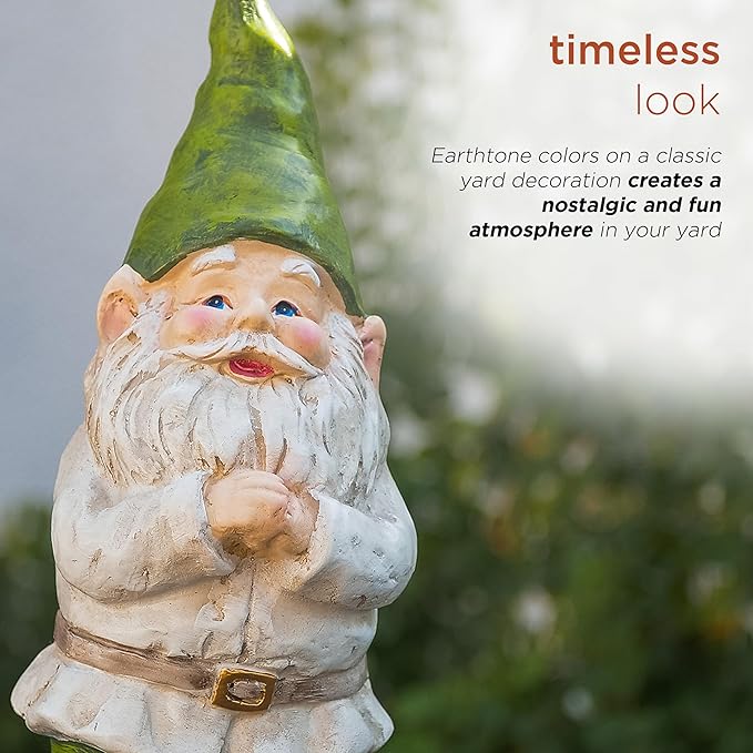 Alpine Corporation - 12" Tall Outdoor Garden Gnome Yard Statue Decoration – Playful Resin Gnome with Earthtone Colors - Durable, Weatherproof Lawn Sculpture for Patio, Deck, Yard