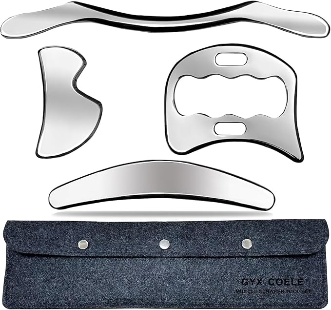 4 in 1 Stainless Steel Gua Sha Muscle Scraper Tool, Professional IASTM Physical Therapy Tool Set for Massage and Scraping