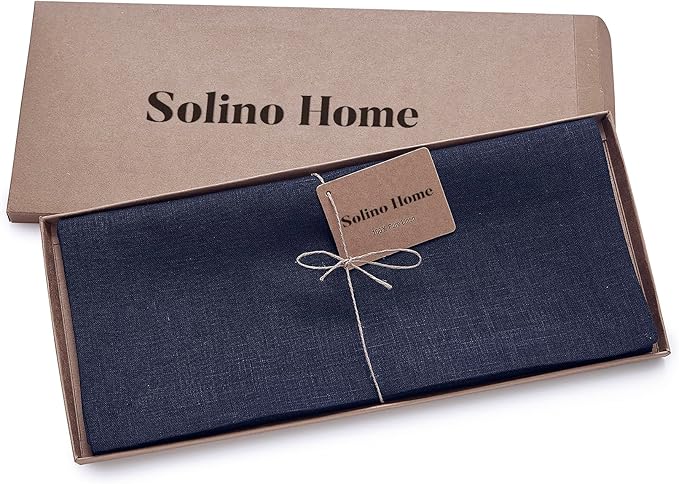 Solino Home Linen Navy Table Runner 120 Inches Long - 100% Pure Linen Dining Table Runner 14 x 120 Inch for Fall, Autumn, Thanksgiving - Fete
