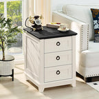 Farmhouse Night Stand Set of 2, 18" End Table with 3 Drawer Metal Handle, Dresser for Bedroom, Sofa Bed Side Table Chest of Drawers,Wood Nightstand Cabinet for Organizer, Living Room-White