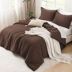 Litanika Brown Comforter Set Queen Size, 3 Pieces Lightweight Solid Bedding Comforter Set, All Season Fluffy Bed Set (90x90In Comforter & 2 Pillowcases)