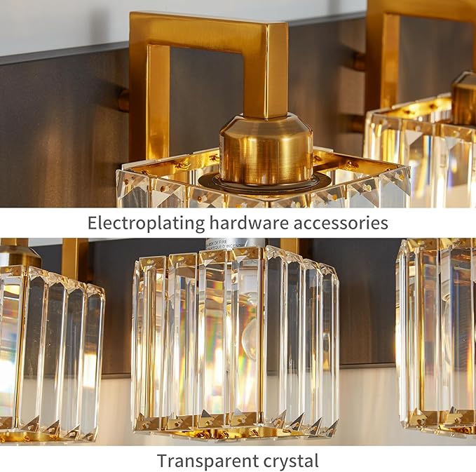 Modern Bathroom Vanity Light 4-Lights Black Gold Crystal Wall Lamp Bathroom Modern Crystal Vanity Lighting
