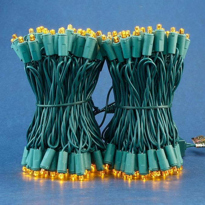 200 Count Orange Wide Angle LED Christmas Lights, 66 ft Green Wire UL Certified Commercial Grade 5mm Holiday String Light Set (Orange)