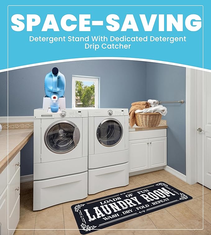 TidyFriend Laundry Detergent Holder with Laundry Room Rug Runner, Detergent Stand for Spill Protection, Non-Slip Runner Mat, and Stylish Room Organizer for Home & Laundry Spaces