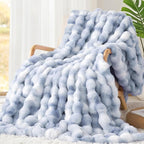 Touchat Luxury 1000GSM Faux Rabbit Fur Throw Blanket, Super Heavy Warm Cozy Grey Blankets for Couch Bed Sofa, Ruched Plush Fuzzy Elegant Soft Reversible Mink Blanket for Living Room Bedroom