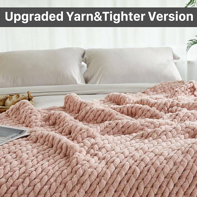 Esterra Chunky Knit Throw Blanket Newly Upgraded Heavy Tighter Version, Handmade Chenille Throw Super Soft, Thick Yarn Cable Knit Crochet Throw Blanket for Couch Bed Sofa, 50" x60, Coral Pink