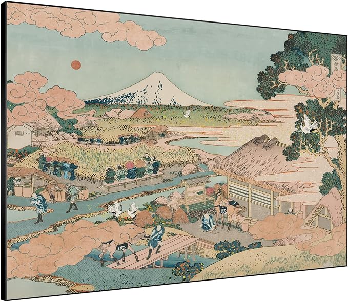 SIGNWIN 46"x60" Extra Large Framed Wall Art Japanese Ukiyo-e Landscape, Timeless Mt. Fuji Scene for Zen-Inspired or Asian-Style Interiors for Home Living Room Bedroom Decor (Frame Assembly Required)