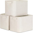 Bidtakay Large Storage Baskets for Shelves 3 Pack Fabric Storage Bins for Organizing Linen Collapsible Organizer for Closet-Light Biege