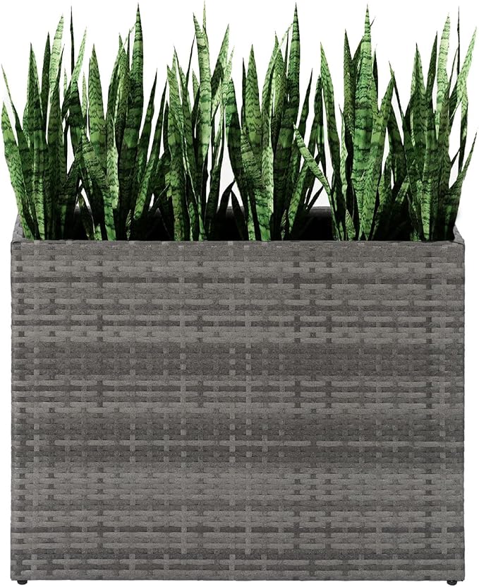LEWIS&WAYNE Tall Planters for Outdoor Plants Handmade Wicker Large Rectangular Block Planter Box with Removable Liners Modern Planter for Indoor Outdoor Patio Deck - Gray
