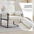 YISHENG Accent Chair with 6-Angle Adjustable Backrest, Chenille Fabric Living Room Chair Upholstered Lounge Chair, Modern Chair Cozy Reclining Chair for Reading Room, 1PC White