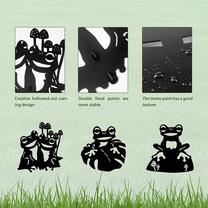 3 Pack Frog Metal Garden Decorative Stakes, Weather Proof Silhouette Statues for Yard, Patio,Outdoor Decor for Frog Lovers and Pet Owners