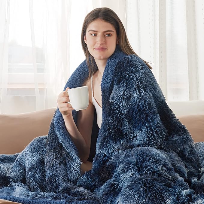 Bedsure GentleSoft Fluffy Navy Blue Throw Blanket, Tie Dye Blue Decor Navy Gifts for Men, Soft Cozy Fuzzy Plush Minky Thick Warm Sherpa Fleece Faux Fur Blanket for Couch, Blanket Gifts for Him, 50x60