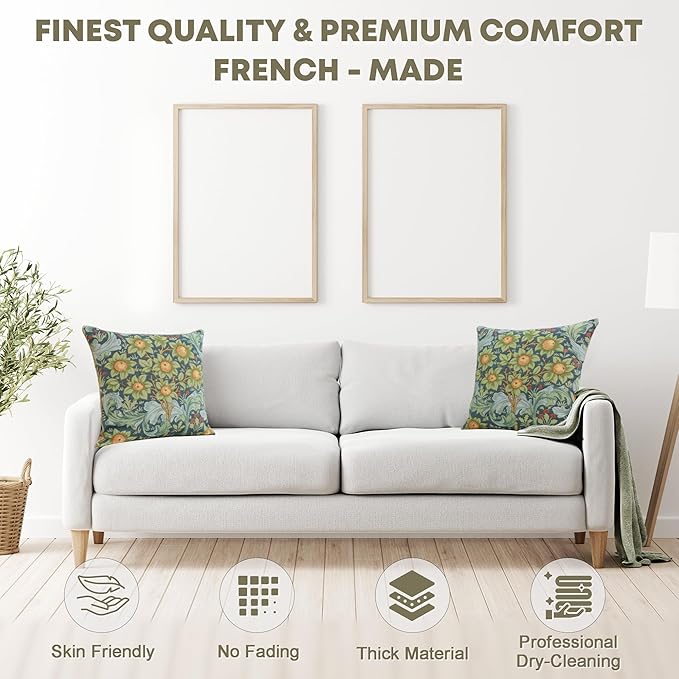 Charlotte Home Furnishings Decorative Tapestry Pillow Cover 19x19 in, Blue Arabesques Couch Throw Pillow Cover, French Country Square Cushion Cases for Bed Room Home Decor, Soft Cotton Jacquard Woven