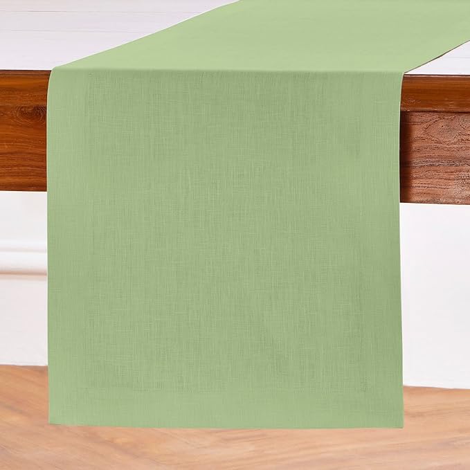 Solino Home Linen Laurel Green Table Runner 132 Inches Long - 100% Pure Linen Extra Long Table Runner 14 x 132 Inch for Fall, Autumn, Thanksgiving - Fete