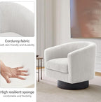 Swivel Barrel Accent Chair, Modern Round Corduroy Fabric Arm Chair for Living Room, Bedroom, Comfy Club Reading Chairs for Adults (Corduroy Beige, Set of 1)
