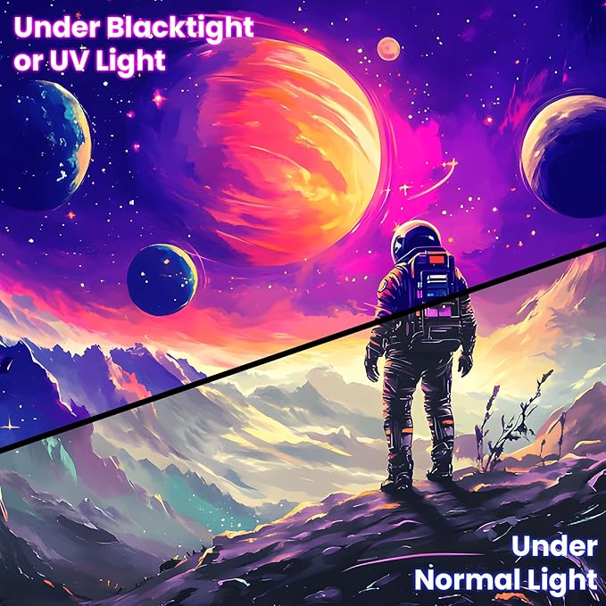 BVBOX Astronaut Space Blacklight Tapestry 79"x59", UV Reactive Astronaut Universe Galaxy Planet Glow in Dark Tapestries, Black Light Neon Upright Poster Wall Hanging Backdrop Decor for Bedroom Living Room