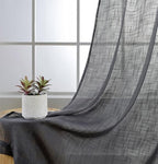 MIUCO Semi Sheer Curtains Poly Linen Textured Solid Grommet Curtains 63 Inches Long for Living Room 2 Panels (2 x 37 Wide x 63" Long) Charcoal Grey