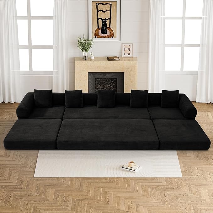 Modular Sectional Loveseat Sofa Cloud Boneless Couch, Modern Sleeper Sofa for Customizable Living Spaces, Cozy Modular Couch for Indoor Room, No Assembly Required, Black
