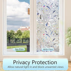 HIDBEA Window Privacy Film, 3D Stained Glass Static Cling - Sun Blocking Anti-UV Heat Control, Reusable Decorative Film for Home/Office Doors, Rainbow Tulip Design (35.4 in x 78.7 in)