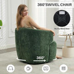 Swivel Accent Chair, Chenille Barrel Chair for Living Room, Cozy Round Boucle Arm Chair, Metal Base for Club Nursery Bedroom, Green