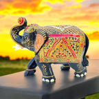 Handcrafted Wooden Elephant Figurine – Traditional Artwork, Gold & Gemstone Embellishments – Lucky Decorative Elephant Statue for Prosperity | Beautiful Elefantes Decorativos para Sala (Black & Gold)