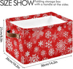 Christmas White Snowflakes on Red Storage Basket Cube Storage Bins Organizer Bag Collapsible Closet Shelf Baskets with handle for Baby Cloth Pet Toy Book 14.2×10.2×8.3 IN