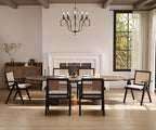 Rattan Dining Chairs Set of 4, Farmhouse Wicker Dining Chairs with Removable Linen Cushion Accent Cane Armchair for Dining Room Kitchen Restaurant, Black