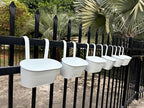 10" Hanging Flower Pots, Pack of 8 White Metal Outdoor Patio Balcony Planter, Railing Planters Fence Pot with Detachable Hook & Drainage Hole for Small Plants (White, 8Pcs)