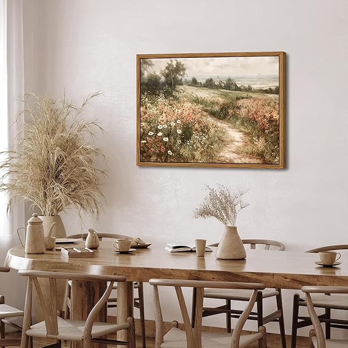Vintage Framed Wall Art for Living Room – Vintage Wildflower Pictures Oil Paintings Canvas Prints – Country Flower Modern Farmhouse Wall Decor for Bathroom Bedroom Home Office – 12x16in
