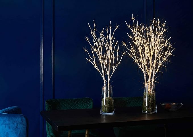 Fudios Lighted Branches 150 LED Fairy Lights with Timer 32in Plug in, Electric Lit White Birch Twigs for Vase Christmas Inside Outside Decor 1 Set