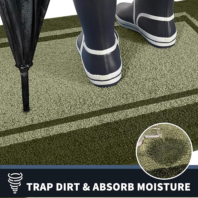 PURRUGS Dirt Trapping Door Mat 24" x 70", Non-Slip/Skid Machine Washable Entryway Rug, Shoes Scraper, Area Rug, Super Absorbent Welcome Mat for Muddy Wet Shoes and Paws, Budding Green & Sage Green