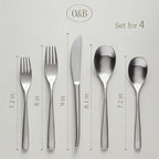 over&back 20pc Curved Flatware Cutlery Set - Comes with 4 Dinner Forks, 4 Salad Forks, 4 Dinner Knives, 4 Dinner Spoons, and 4 Teaspoons - 18/8 Stainless Steel - Dishwasher-Safe - Brushed Stainless