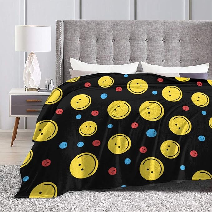 Smiley Face Throw Blanket Soft Smiley Fleece Blanket Men Women Gift for Kids Boys Girls for Party Couch Sofa Bed Deco Blankets 60x50 Inches