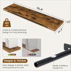 36 Inch Floating Shelves, 9.3 Inch Deep Rustic Wall Shelves - Extra Deeper Wall Mounted Storage Shelves for Bathroom, Kitchen, Living Room (Brown, Set of 2)