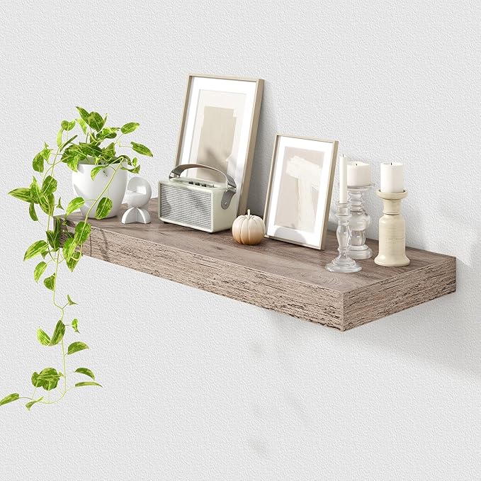 Deep Floating Shelves for Wall | 30 Inch Wide x 12 Inch Deep Floating Shelves | 30W x 12D Rustic Grey Wood Wide Wall Shelves | Bookshelf Laundry Shelf TV Shelf